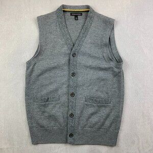 Banana Republic Mens Sweater Vest Small Gray Sleeveless Cardigan Merino Wool